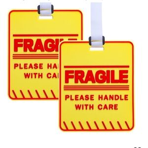 2- (2) Pack Bright and Large Luggage Tags - Fragile - Handle with Care